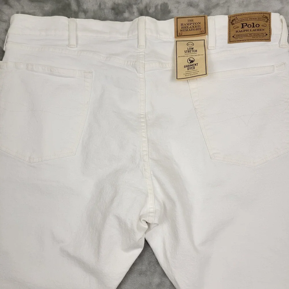Polo Ralph Lauren The Hampton Relaxed Straight White Stretch Jeans Men's 42x30 - Picture 7 of 13